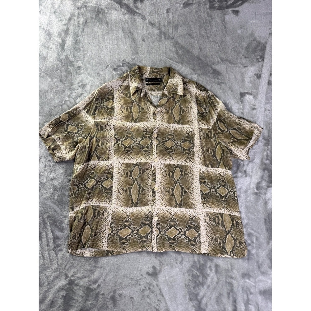 AllSaints short sleeve camp collar button up Shirt snakeskin XXL Multicolor Mens